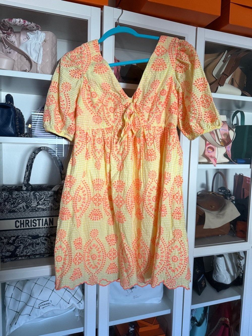Lilly Pulitzer Yellow Mini Dress with Coral Print & Puff Sleeves